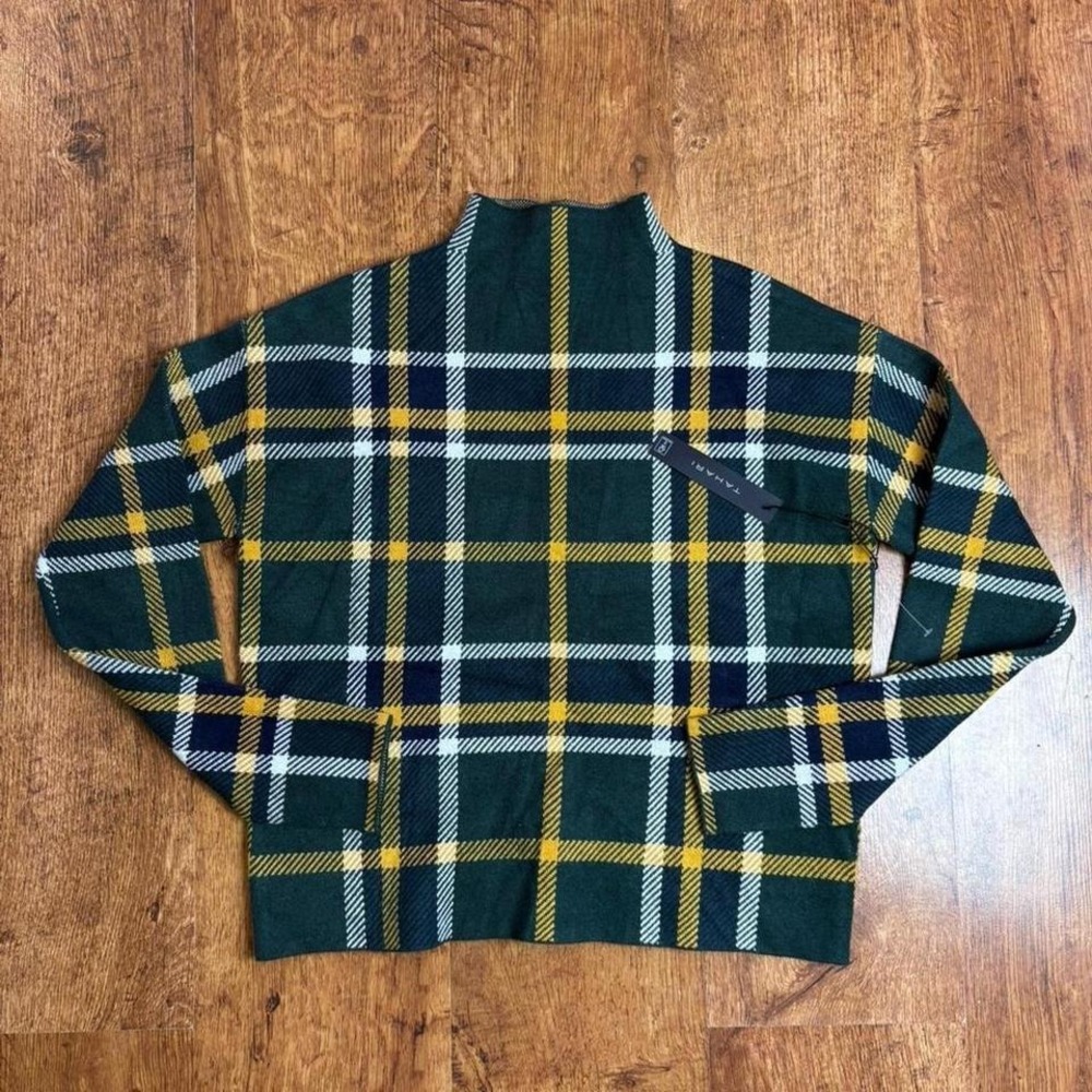 Goth Dark Academia green yellow plaid mock neck sweater, NWT w/ imperfection